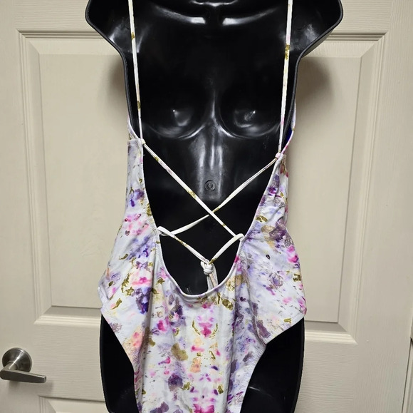 J.Crew Flora Obscura X strappy-back plunge one-piece in kaleidoscope Floral Sz16 - Picture 5 of 11